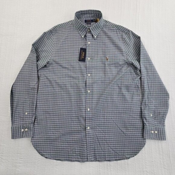 NEW Polo Ralph Lauren Classic Twill Shirt 17 1/2 36/37 Green Plaid Flesh Pony - Picture 1 of 16